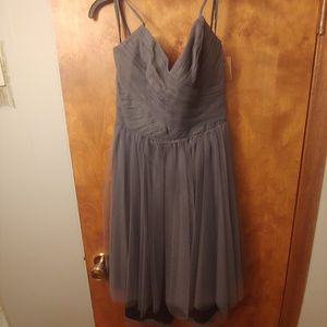 Gray Tulle Dress with Spaghetti Straps
